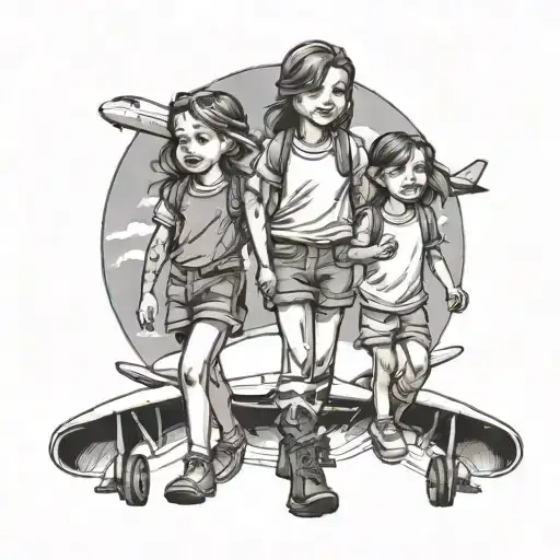 Airplane Girls Daughters Walking Hand