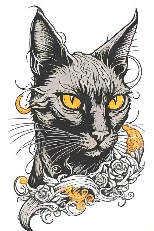 Witchy Black Cat With Fiery Orange Eyes