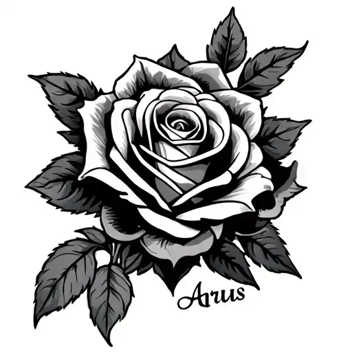 Rose Tattoo With The Name Arius
