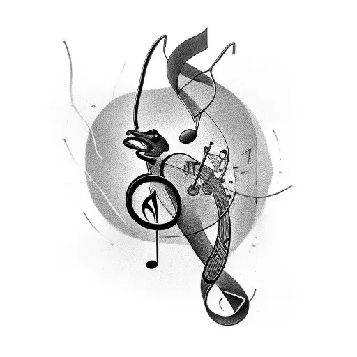 A Tattoo Combining Musical Notes And A Dog Silhouette