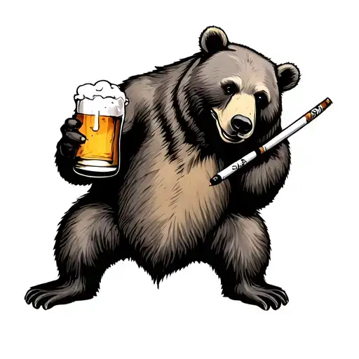 Bear With A Beer And A Cigerette