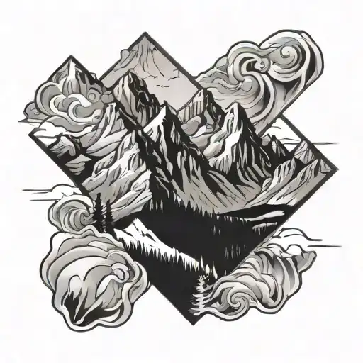 Skiing Dolomites Mountain Peak Within Diamond Shaped Line Outlining