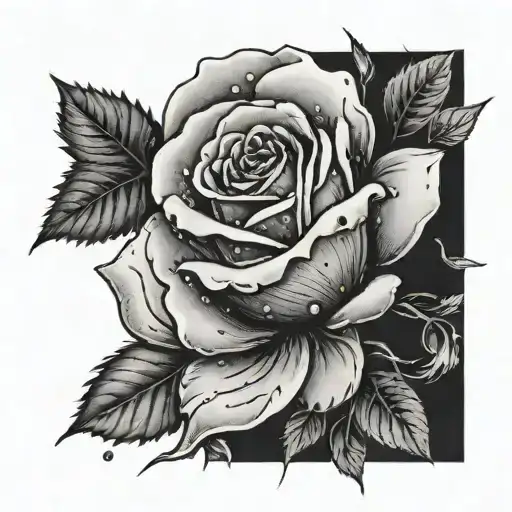 A Rose With A Stem That Has 7 Rose Pedals Falling Off Of That Rose