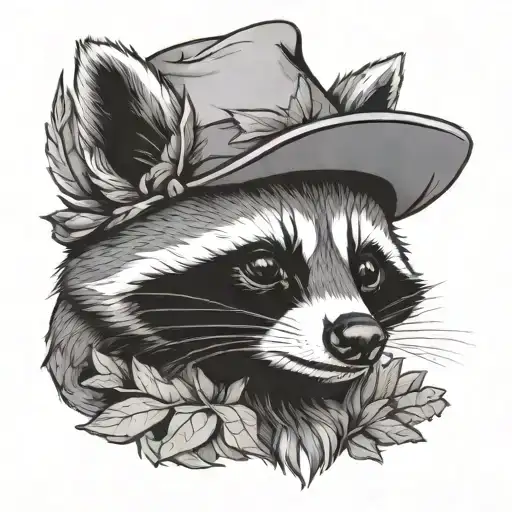 Raccoon Wearing Leaf Hat