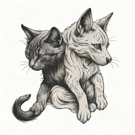 Cat And Dog Cuddling