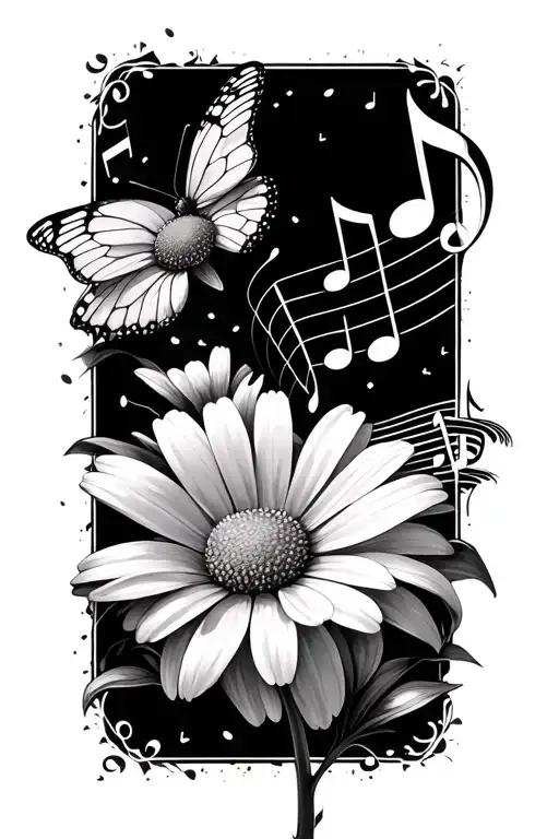 Daisy Butterfly Music Notes Floating