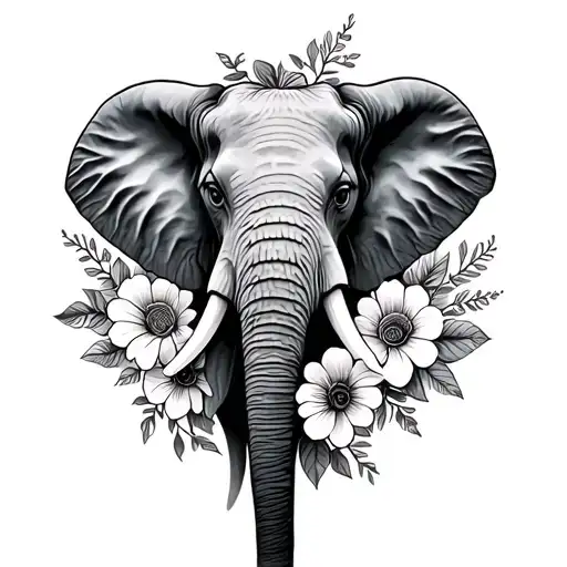 Elephant Head Surrounded Wit Flowers