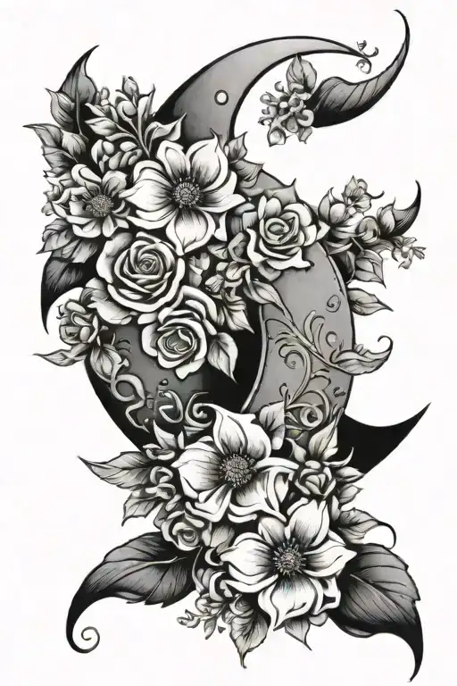 Crescent Moon With Flowers Throughout It