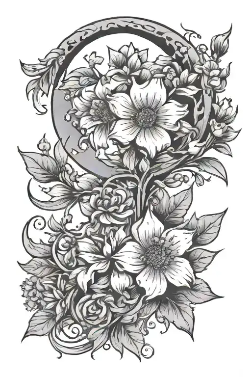 One Crescent Moon With Flowers Throughout It