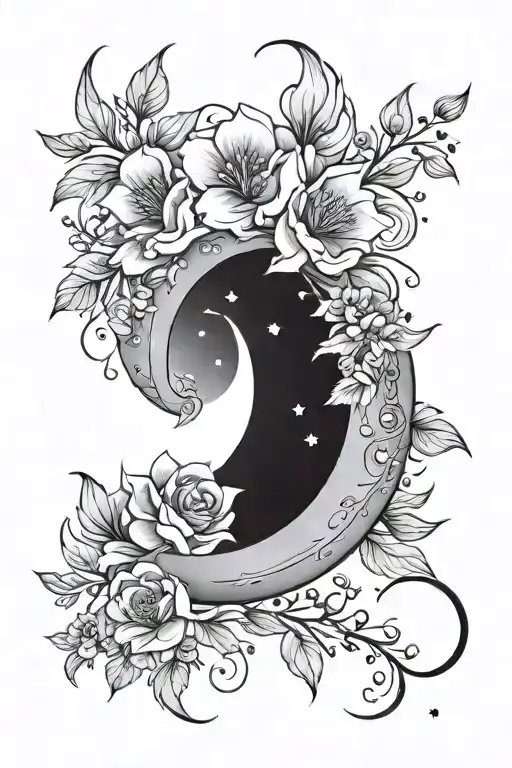 One Crescent Moon With Flowers Throughout It