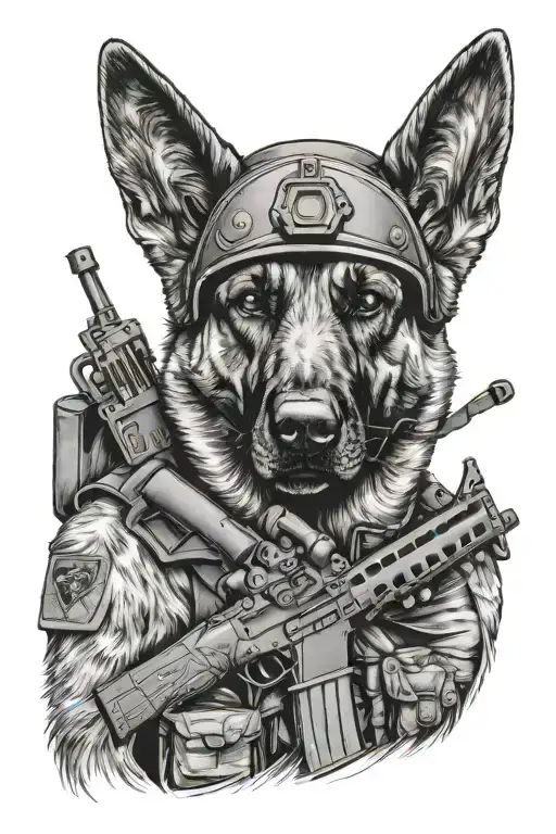 German Sheperd Special Forces With A Helmet And Night Vision And Sniper Rifle