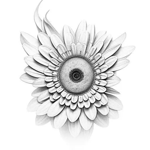 A Realistic Black And Grey Tattoo Of A Borboleta Do Manaca Surrounded By Vibrant Gerbera Flowers