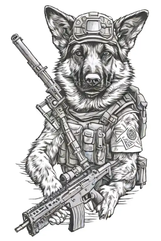 German Sheperd Special Forces With A Helmet And Night Vision And Sniper Rifle