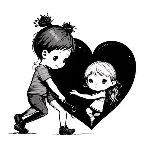 Two Little People Dragging Love Heart