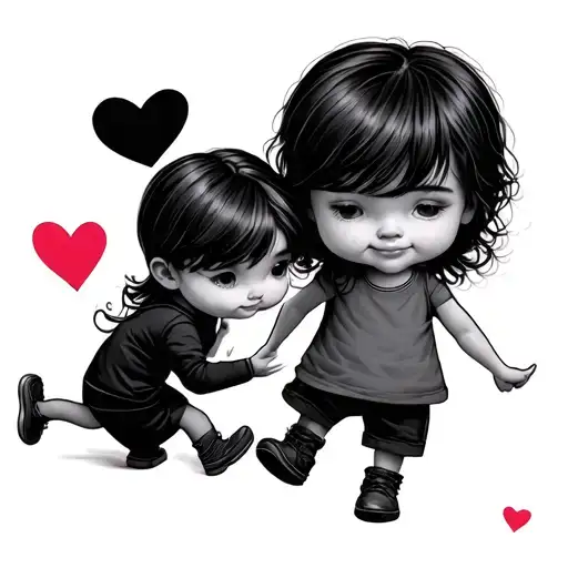 Two Little People Dragging Love Heart Shape