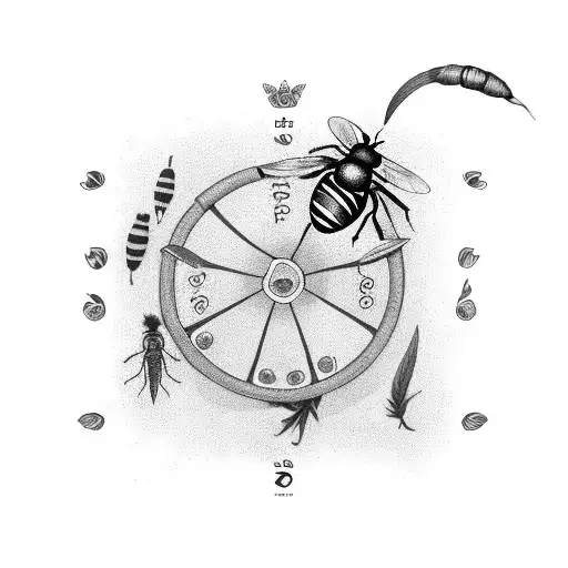 Herbs Sewing Pagen Wheel Botanical Style Bee Filagree Background