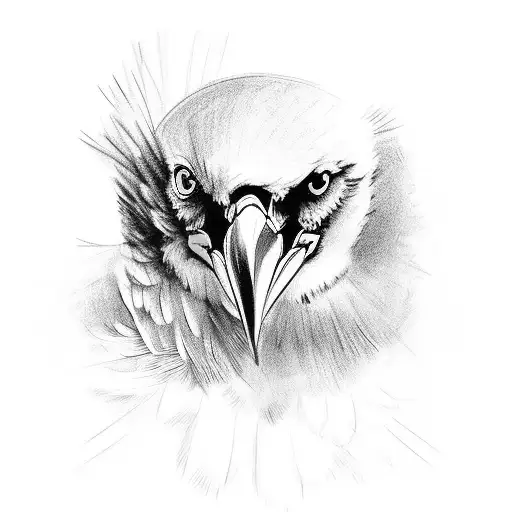 A Black And Grey Sketch Of A Crow In A Menacing Pose