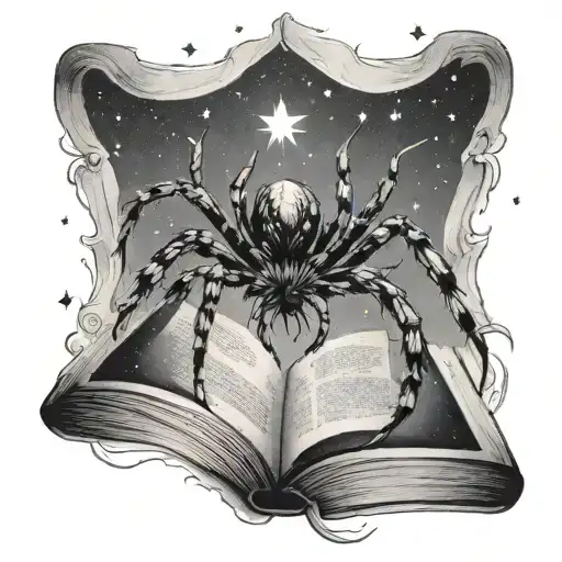 A Spider Reading A Book Under A Starry Night Sky