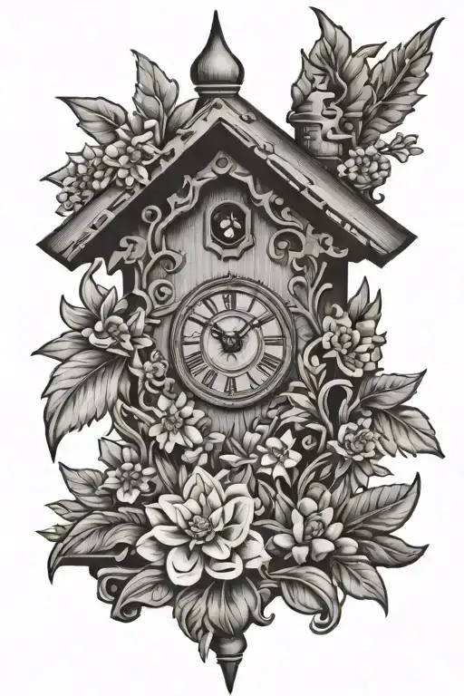 Cuckoo Clock Tattoo Featuring Edelweiss Flower