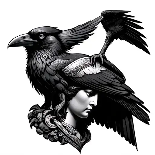 Raven Perched On Athena Head