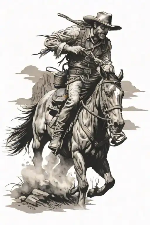 A Rugged Cowboy Riding A Powerful Horse Through A Wild Western Landscape