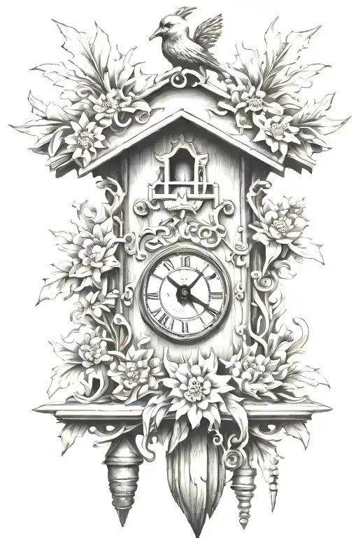 Cuckoo Clock Heavily German Influenced With Edelweiss Flowers No Birds