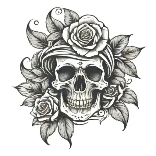 Skull And Roses Art Deco