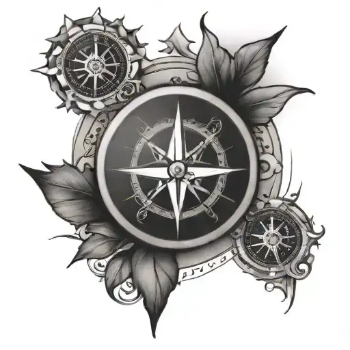 Compass Rose On Shoulder And Clock Surrounded