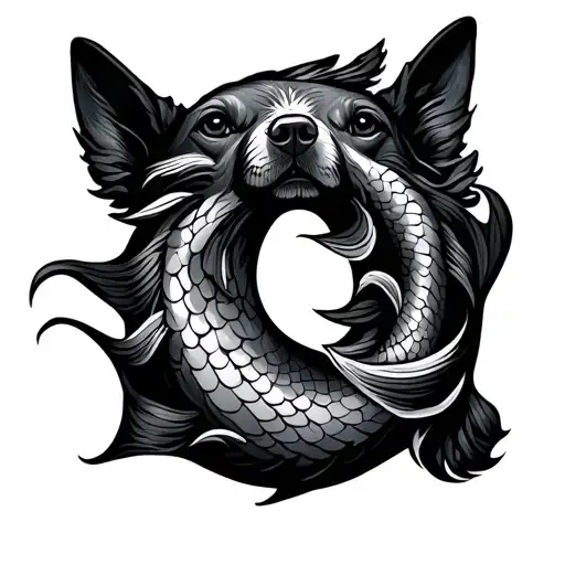 Pisces Symbol Intertwined With A Dog