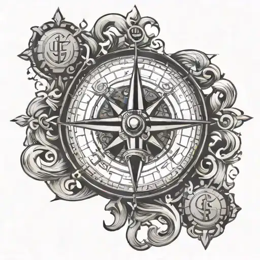 Compass With Anchor And Waves Forming
