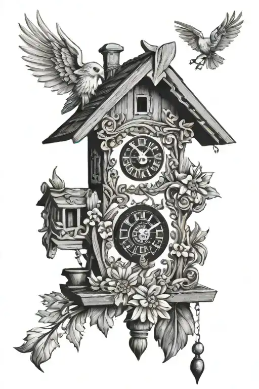 Cuckoo Clock Heavily German Influenced With Edelweiss Flowers German Cottage