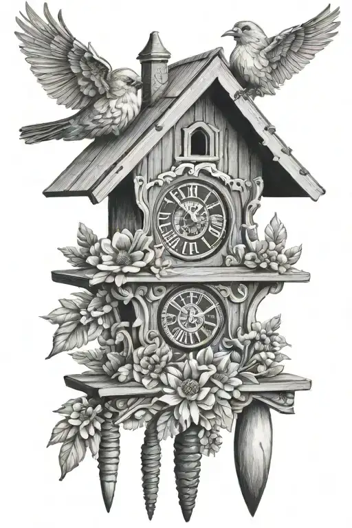 Cuckoo Clock Heavily German Influenced With Edelweiss Flowers German Cottage