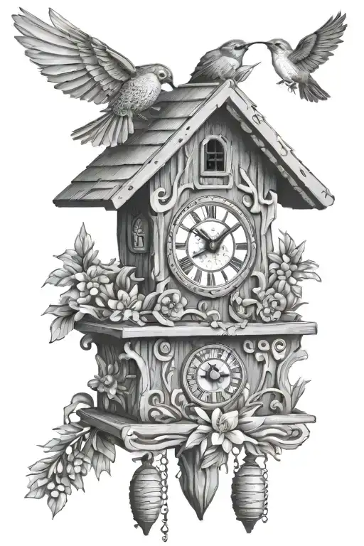 Cuckoo Clock Heavily German Influenced With Edelweiss Flowers German Cottage With Hummingbirds