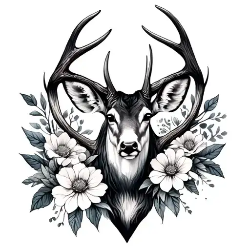 Deer Antlers Surrounded By Flowers