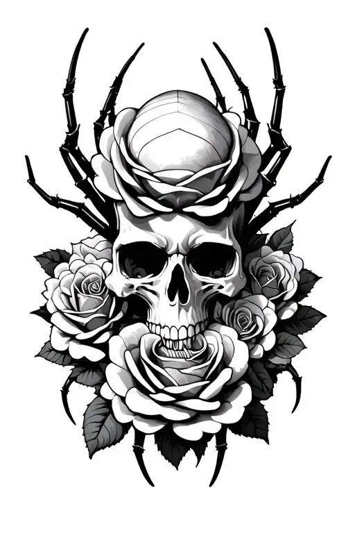Spider Skull And Roses Blooming