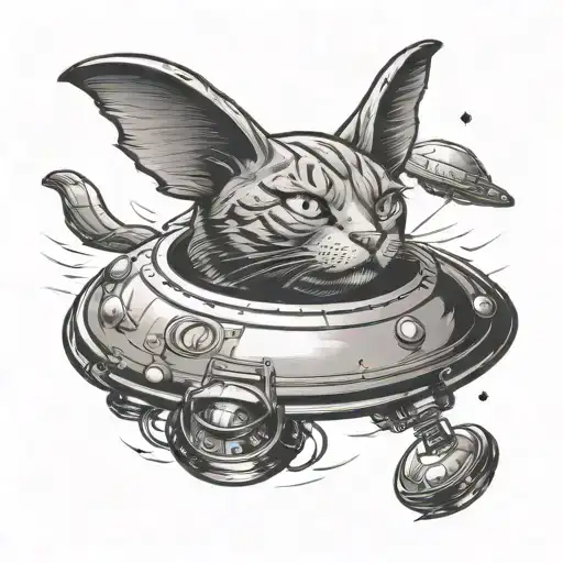 Cat Flying Ufo Beaming