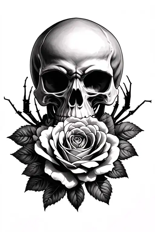 Spider Skull And Roses Blooming