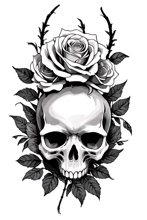 Spider Skull And Roses Intertwined