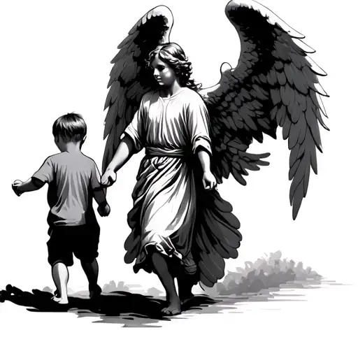 A Guardian Angel Protecting Two Boys Walkng