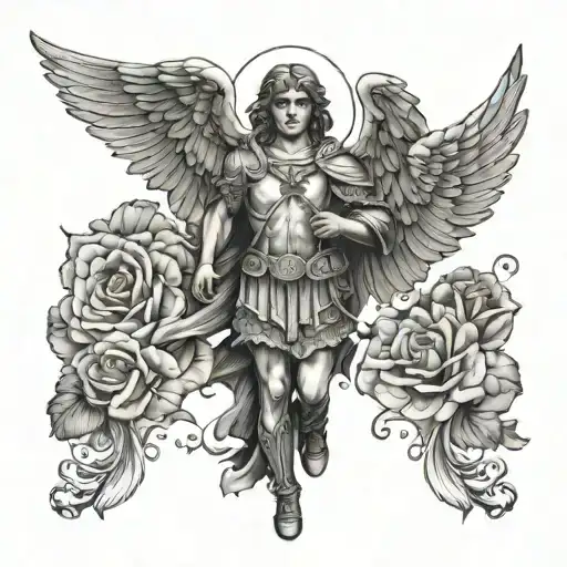 St Michael Archangel With Floral Outer Forearm