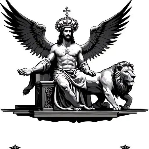 Crown Seraphim Lion Bowing Before The King Jesus On A Throne