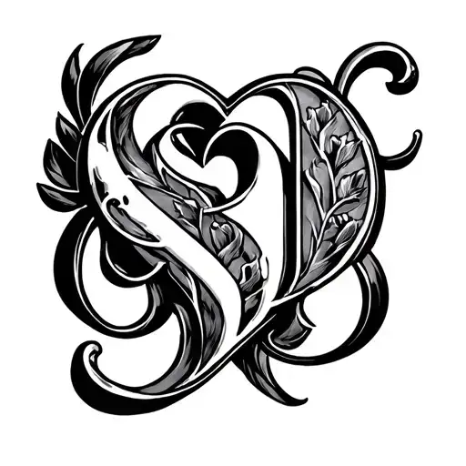 Letters S And D Merged Togheter In Love Heart Fineline