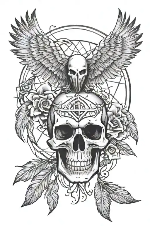 Dream Catcher Skull Three Birds