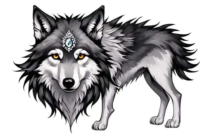 Feminine Wolf With Jewel On Forehead
