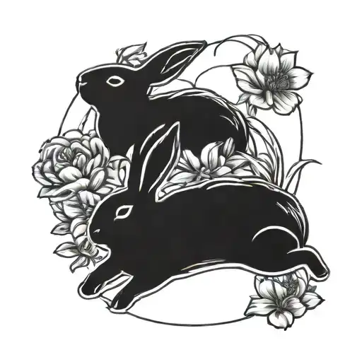 2 Bunnies Floral Thin Lines Fibonacci