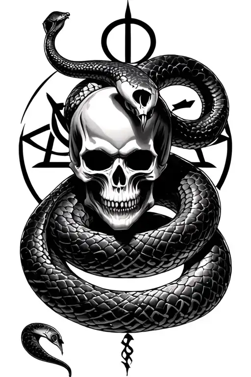 Death Eater Skull And Snake With Deathly Hallows