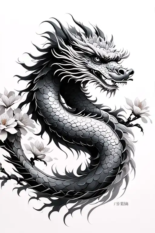 Chinese Dragon And Cherry Blossoms