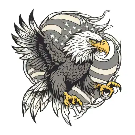 Bald Eagle Tearing Flesh American Flag Under Skin