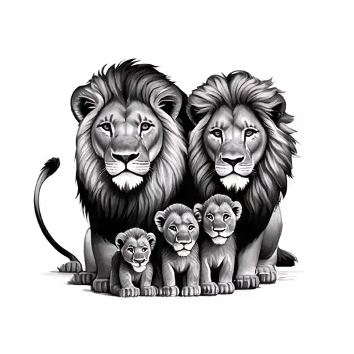 Lion And 3 Baby Lion
