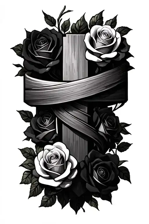 Cross With Roses Wrapped No Background